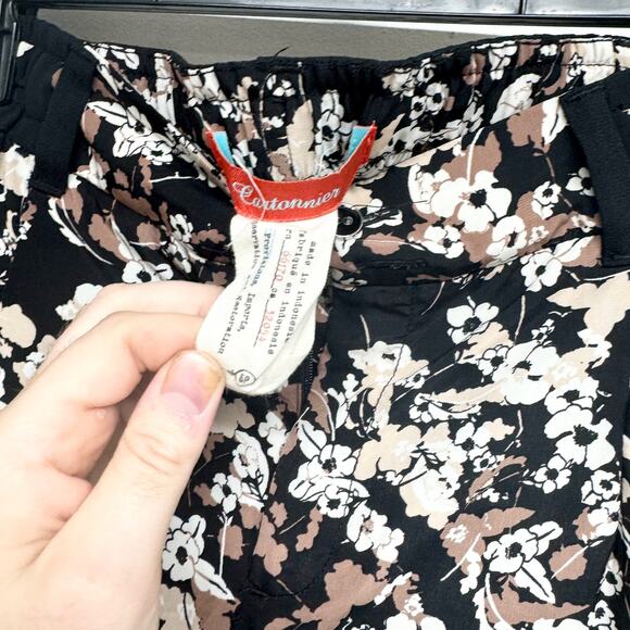 ANTHROPOLOGIE Cartonnier Womens Pant Black Floral Nassella Crop Elastic Waist 6P - Picture 2 of 3